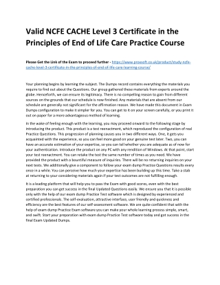 Valid NCFE CACHE Level 3 Certificate in the Principles of End of Life Care Pract