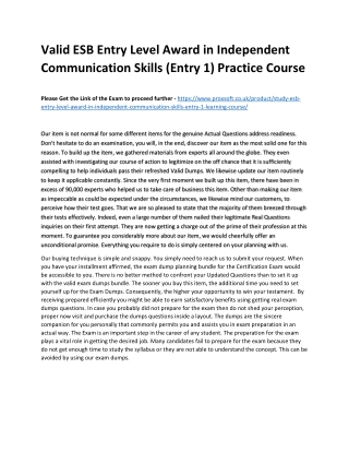 Valid ESB Entry Level Award in Independent Communication Skills (Entry 1) Practi