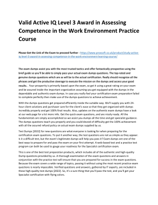 Valid Active IQ Level 3 Award in Assessing Competence in the Work Environment Pr