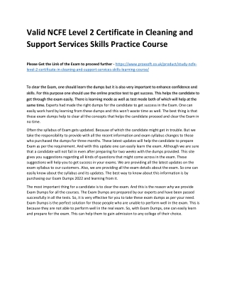 Valid NCFE Level 2 Certificate in Cleaning and Support Services Skills Practice