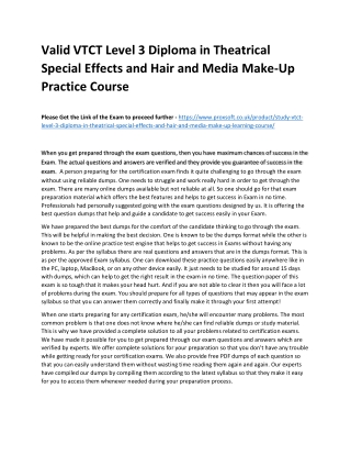 Valid VTCT Level 3 Diploma in Theatrical Special Effects and Hair and Media Make
