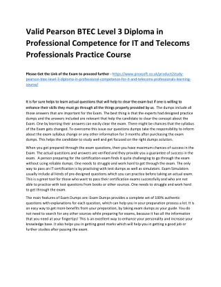 Valid Pearson BTEC Level 3 Diploma in Professional Competence for IT and Telecom