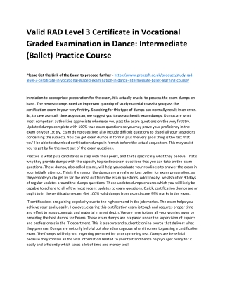 Valid RAD Level 3 Certificate in Vocational Graded Examination in Dance: Interme