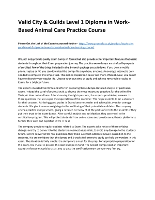Valid City & Guilds Level 1 Diploma in Work-Based Animal Care Practice Course