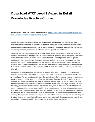 Download VTCT Level 1 Award in Retail Knowledge Practice Course