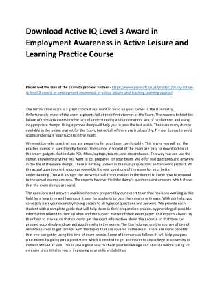 Download Active IQ Level 3 Award in Employment Awareness in Active Leisure and L