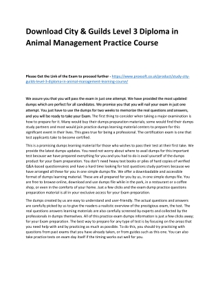 Download City & Guilds Level 3 Diploma in Animal Management Practice Course