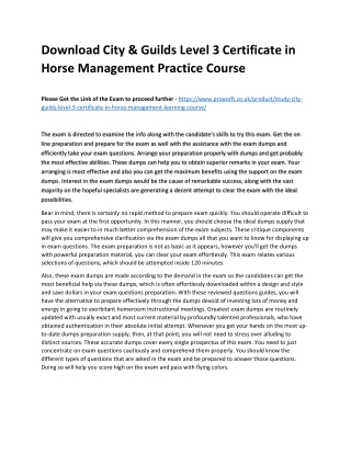 Download City & Guilds Level 3 Certificate in Horse Management Practice Course