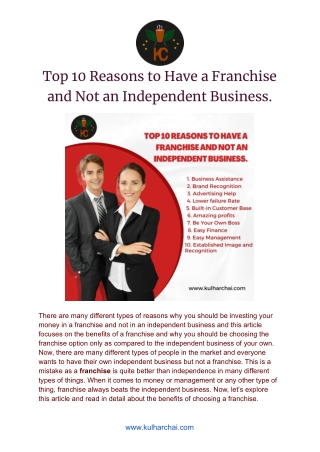 Top 10 Reasons to Have a Franchise and Not an Independent Business