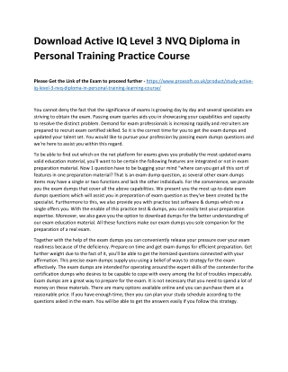 Download Active IQ Level 3 NVQ Diploma in Personal Training Practice Course