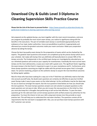 Download City & Guilds Level 3 Diploma in Cleaning Supervision Skills Practice C