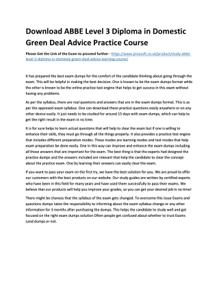 Download ABBE Level 3 Diploma in Domestic Green Deal Advice Practice Course