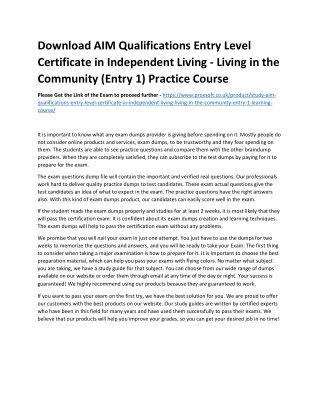 Download AIM Qualifications Entry Level Certificate in Independent Living - Livi