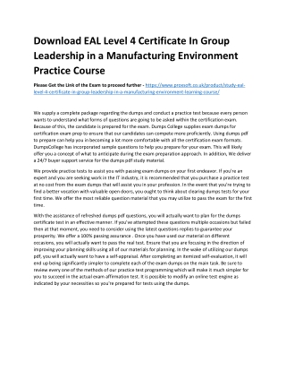 Download EAL Level 4 Certificate In Group Leadership in a Manufacturing Environm