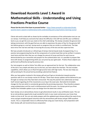 Download Ascentis Level 1 Award in Mathematical Skills - Understanding and Using