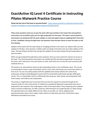 ExactActive IQ Level 4 Certificate in Instructing Pilates Matwork Practice Cours