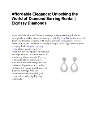 Diamond Earring Rental | Elgrissy Diamonds