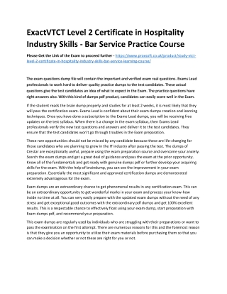 ExactVTCT Level 2 Certificate in Hospitality Industry Skills - Bar Service Pract