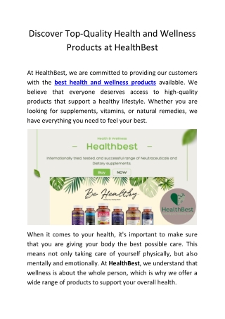 Discover Top-Quality Health and Wellness Products at Healthbest.com