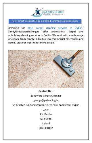 Hotel Carpet Cleaning Service in Dublin | Sandyfordcarpetcleaning.ie