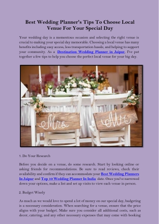 Best Wedding Planner Tips To Choose Local Venue For Your Special Day
