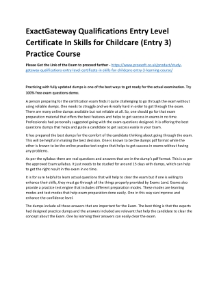 ExactGateway Qualifications Entry Level Certificate In Skills for Childcare (Entry 3) Practice Course