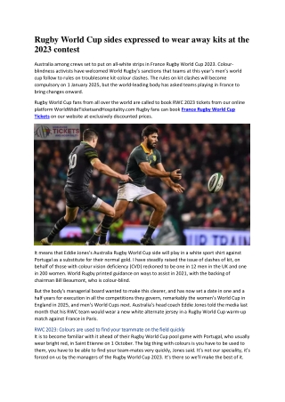 Rugby World Cup sides expressed to wear away kits at the 2023 contest