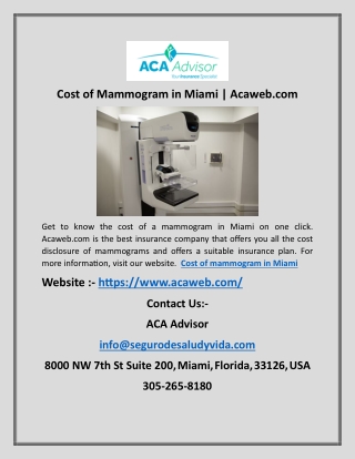 Cost of Mammogram in Miami | Acaweb.com