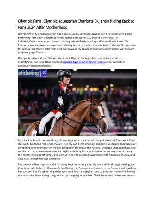 Olympic Paris Olympic equestrian Charlotte Dujardin Riding Back to Paris 2024 After Motherhood