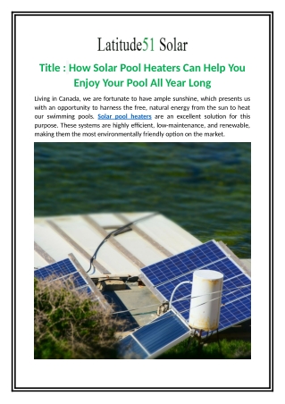 How Solar Pool Heaters Can Help You Enjoy Your Pool All Year Long