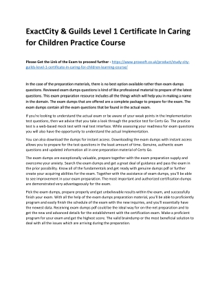 ExactCity & Guilds Level 1 Certificate In Caring for Children Practice Course