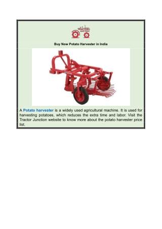 Buy Now Potato Harvester in India