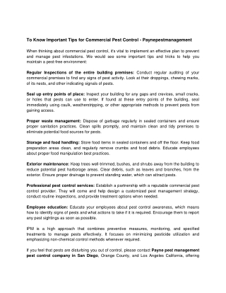 To Know Important Tips for Commercial Pest Control - Paynepestmanagement
