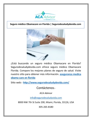 Seguro médico Obamacare en Florida | Segurodesaludydevida.com