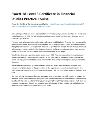 ExactLIBF Level 3 Certificate in Financial Studies Practice Course