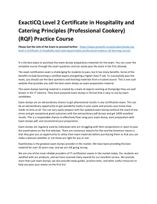 ExactiCQ Level 2 Certificate in Hospitality and Catering Principles (Professiona