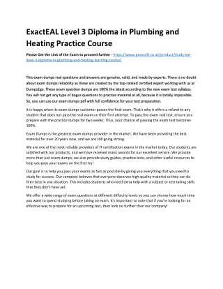 ExactEAL Level 3 Diploma in Plumbing and Heating Practice Course