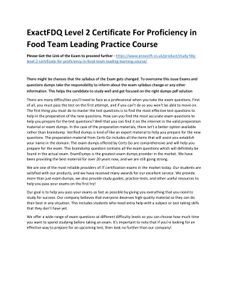 ExactFDQ Level 2 Certificate For Proficiency in Food Team Leading Practice Cours