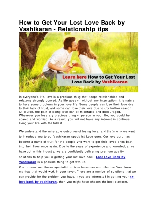How to Get Your Lost Love Back by Vashikaran - Relationship tips