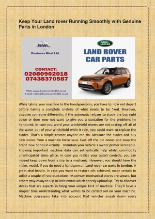 Keep Your Land rover Running Smoothly with Genuine Parts in London