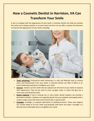 How a Cosmetic Dentist in Harriston, VA Can Transform Your Smile