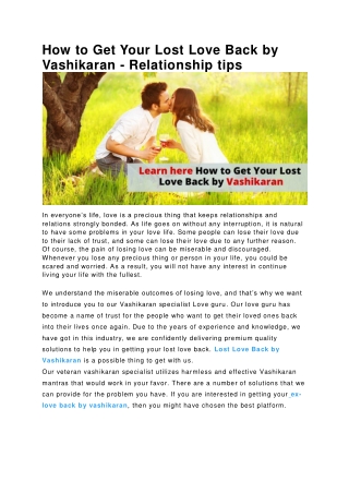 How to Get Your Lost Love Back by Vashikaran - Relationship tips