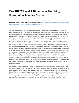 ExactBPEC Level 2 Diploma In Plumbing Foundation Practice Course