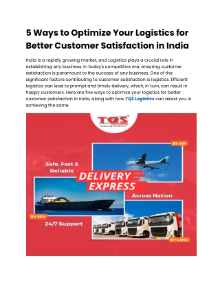 5 Ways to Optimize Your Logistics for Better Customer Satisfaction in India.docx