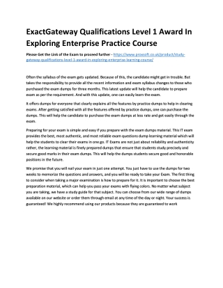 ExactGateway Qualifications Level 1 Award In Exploring Enterprise Practice Cours