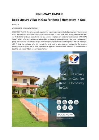 Book Luxury Villas In Goa for Rent  Homestay In Goa