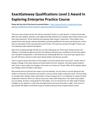 ExactGateway Qualifications Level 2 Award In Exploring Enterprise Practice Cours