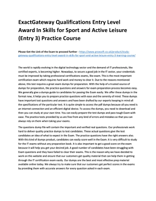 ExactGateway Qualifications Entry Level Award In Skills for Sport and Active Lei