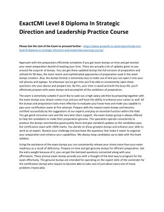 ExactCMI Level 8 Diploma In Strategic Direction and Leadership Practice Course