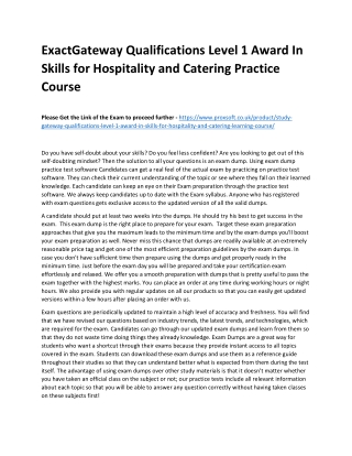 ExactGateway Qualifications Level 1 Award In Skills for Hospitality and Catering